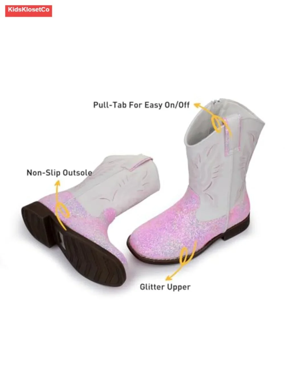 Kids Western Cowboy Boots Square Toe Side Zipper Water Resistant Non-slip